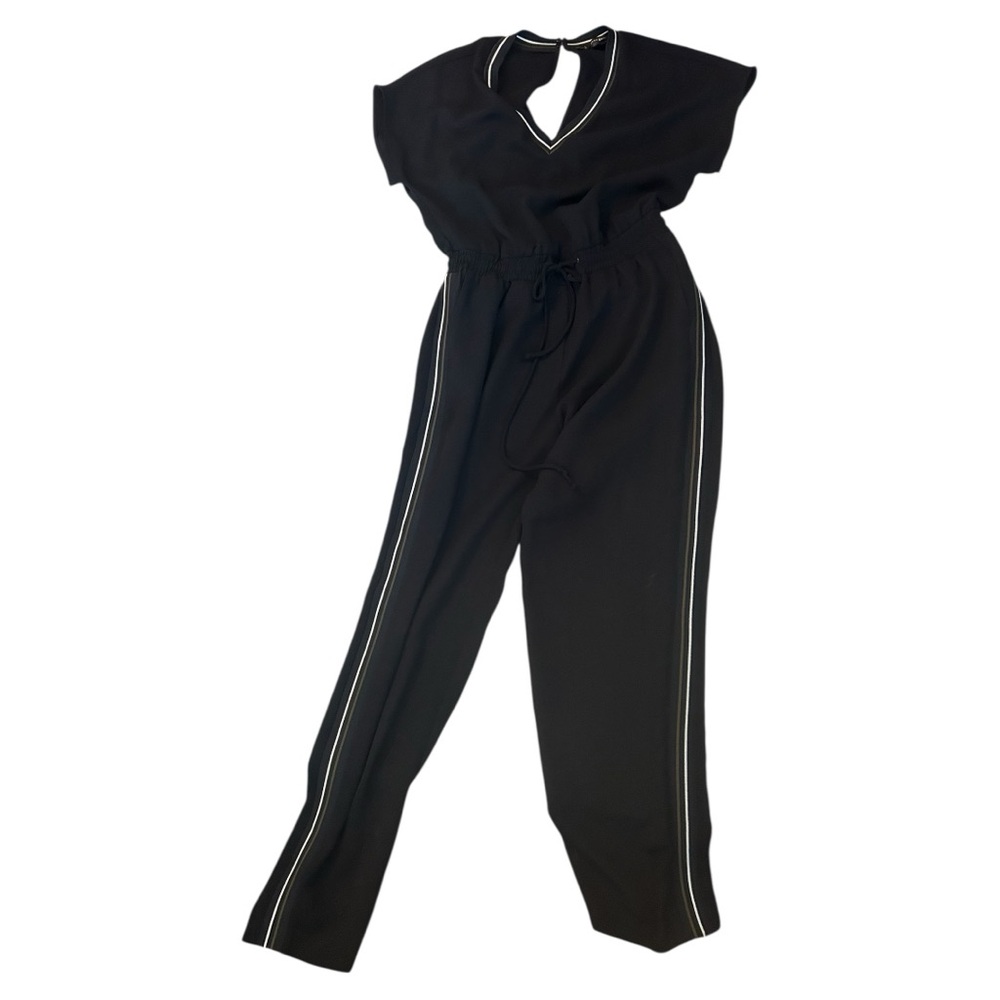 Zara black short sleeve jumpsuit white olive stripe